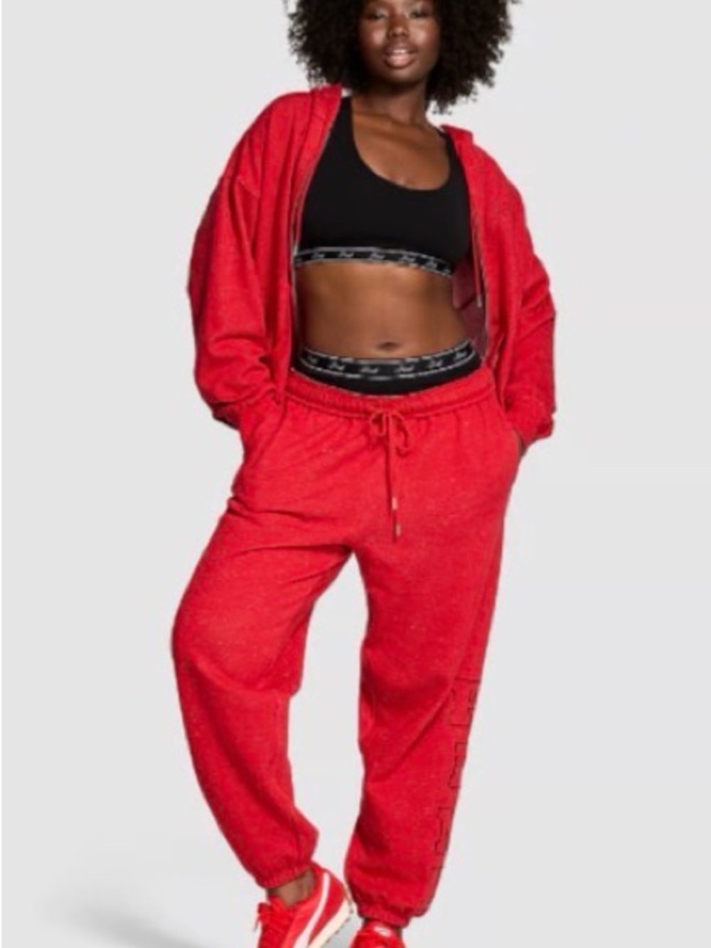 Victoria's Secret CAMPUS FLEECE Red FULL-ZIP Hoodie and Jogger Set!